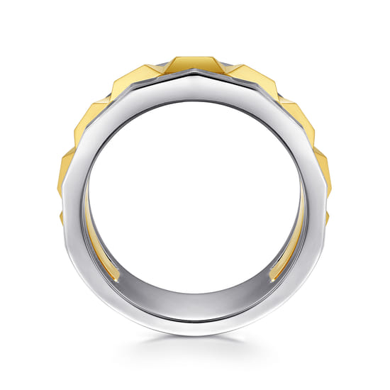 14K Yellow-White Gold Wide Faceted Ring in High Polished Finish angle 2