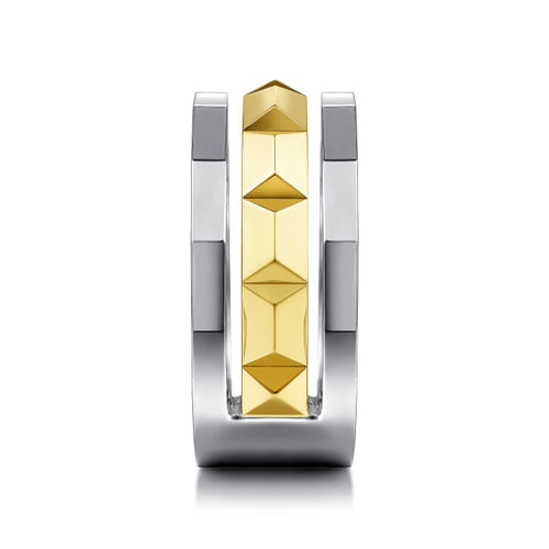 14K Yellow-White Gold Wide Faceted Ring in High Polished Finish