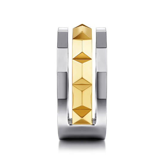 14K Yellow-White Gold Wide Faceted Ring in High Polished Finish angle 4