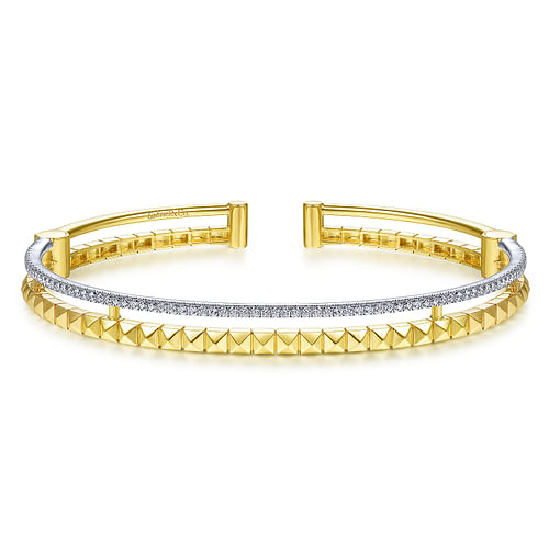 14K Yellow-White Split Cuff with Pyramids and Diamonds