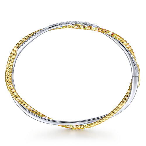 14K Yellow-White Twisted Rope and Diamond Bangle Bracelet