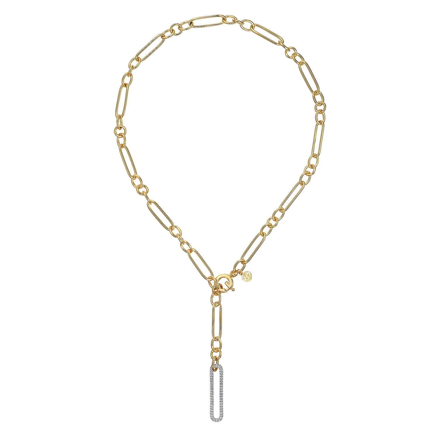 14K Yellow-White Y Chain Necklace with Diamond Drop