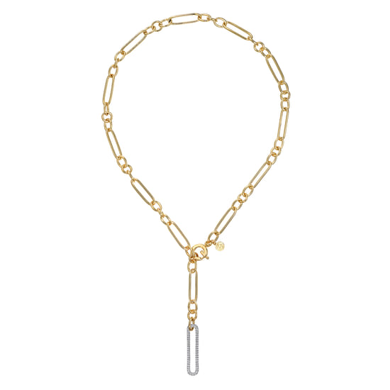 14K Yellow-White Y Chain Necklace with Diamond Drop angle 2
