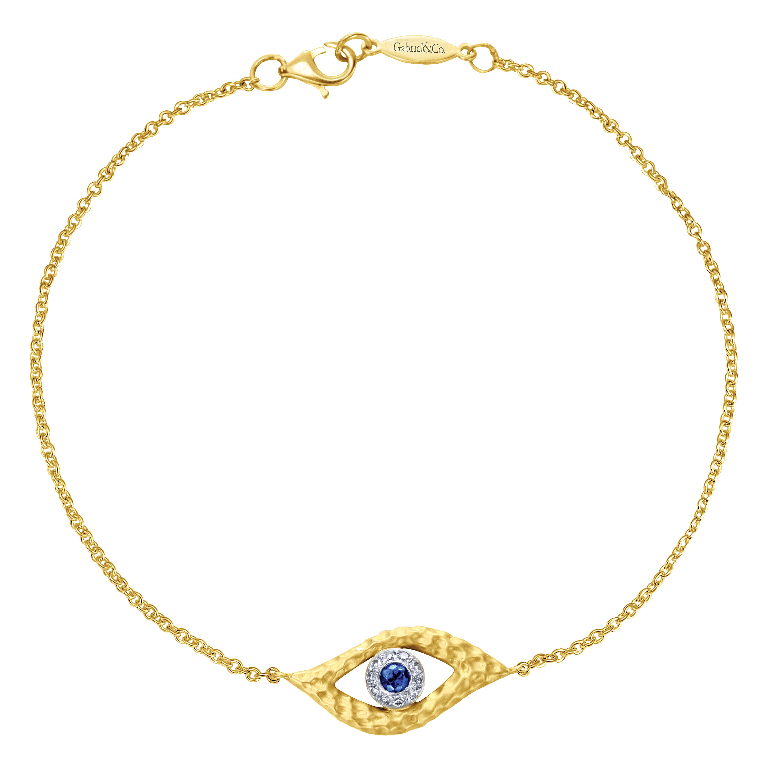 14K Yellow and White Gold Bracelet with Eye Charm and Blue Sapphire with Diamond 