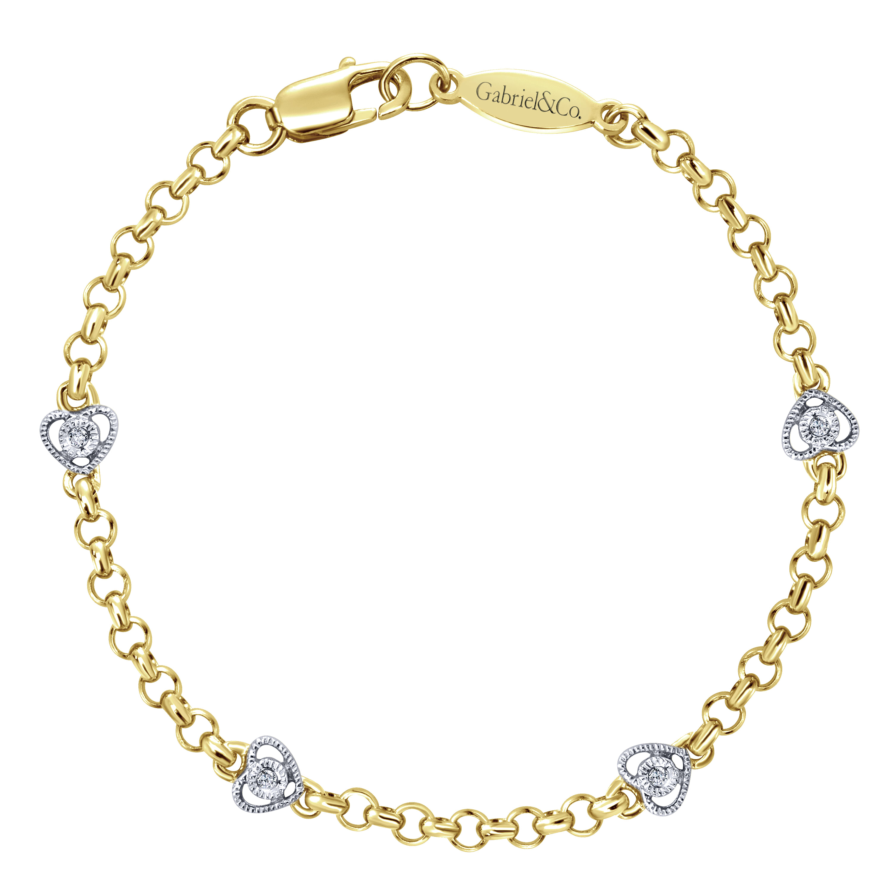 Gabriel - 14K Yellow and White Gold Bracelet with Heart-Shaped Diamond Accents