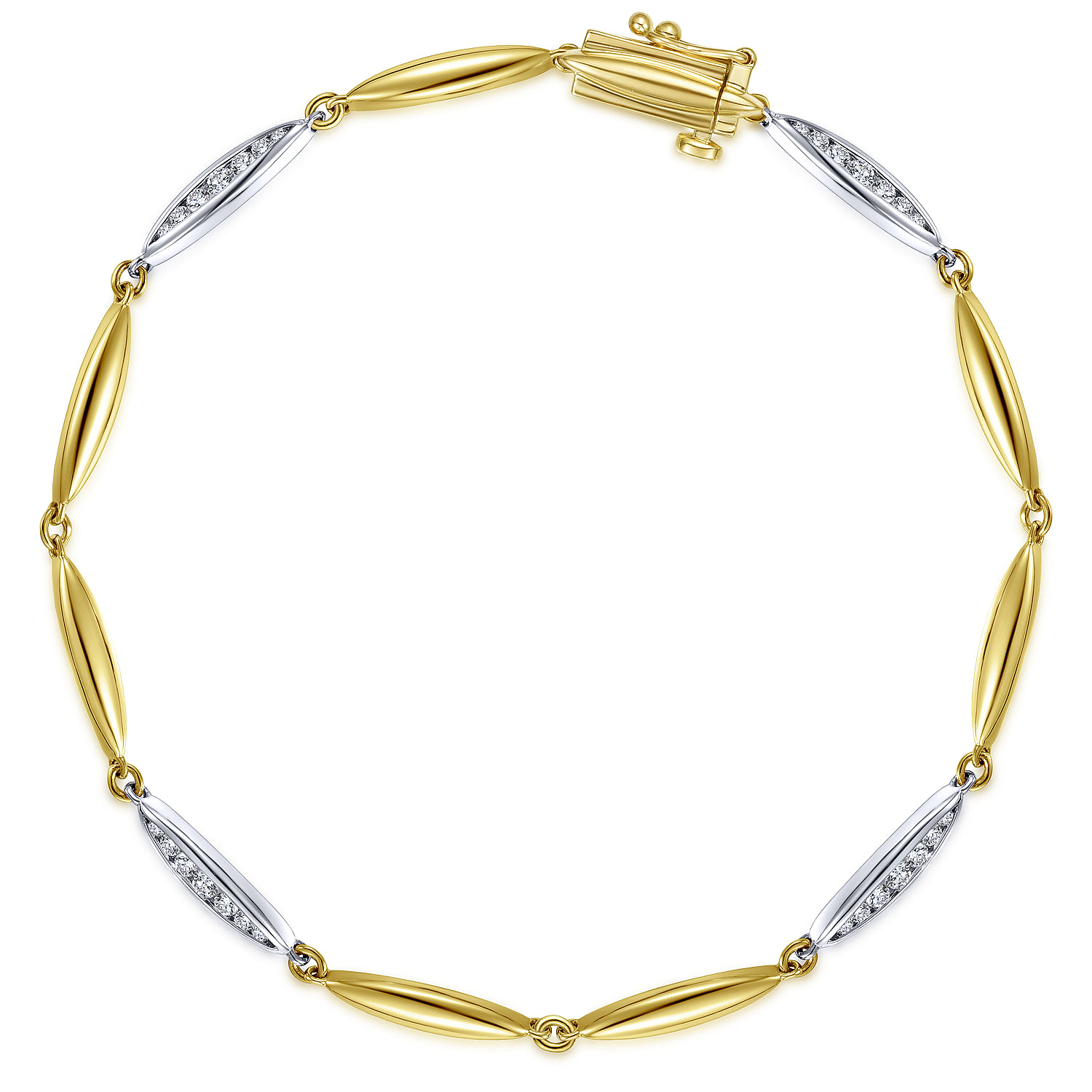 14K Yellow and White Gold Bracelet with Marquise Shapes and Diamonds