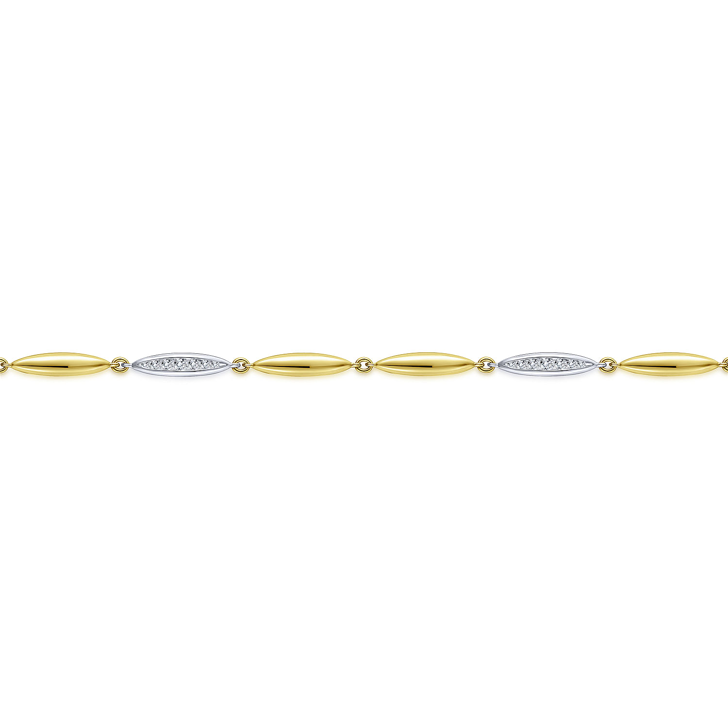14K Yellow and White Gold Bracelet with Marquise Shapes and Diamonds