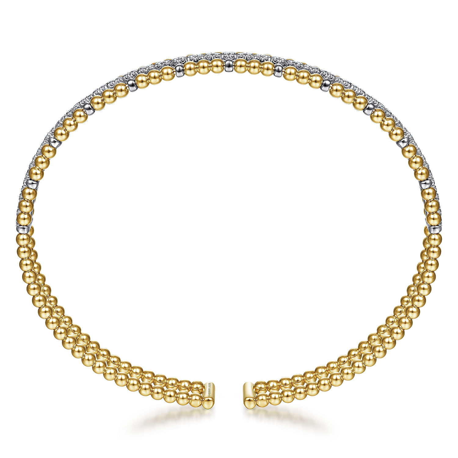 14K Yellow and White Gold Bujukan Bead Cuff Bracelet with Inner Diamond Channel