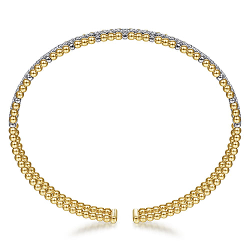 14K Yellow and White Gold Bujukan Bead Cuff Bracelet with Inner Diamond Channel