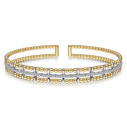 14K Yellow and White Gold Bujukan Diamond Cuff Bangle 