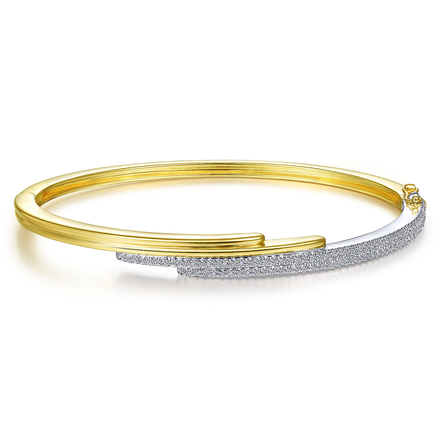 14K Yellow and White Gold Bypass Bangle with Diamonds
