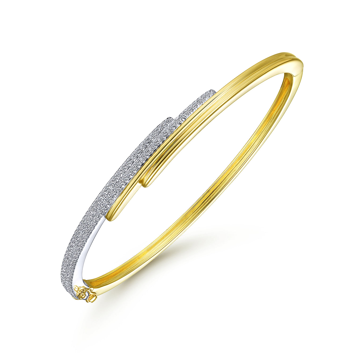 14K Yellow and White Gold Bypass Bangle with Diamonds