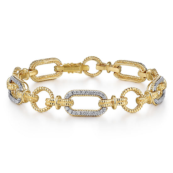 Gabriel - 14K Yellow and White Gold Diamond Bracelet with Alternating Links