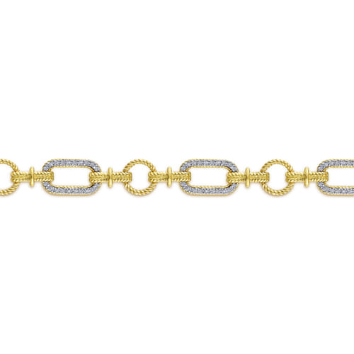 14K Yellow and White Gold Diamond Bracelet with Alternating Links