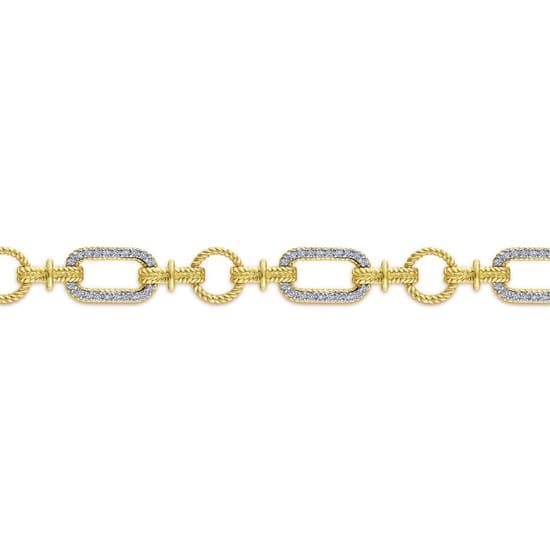 14K Yellow and White Gold Diamond Bracelet with Alternating Links angle 2 14K Yellow and White Gold Diamond Bracelet with Alternating Links angle 2