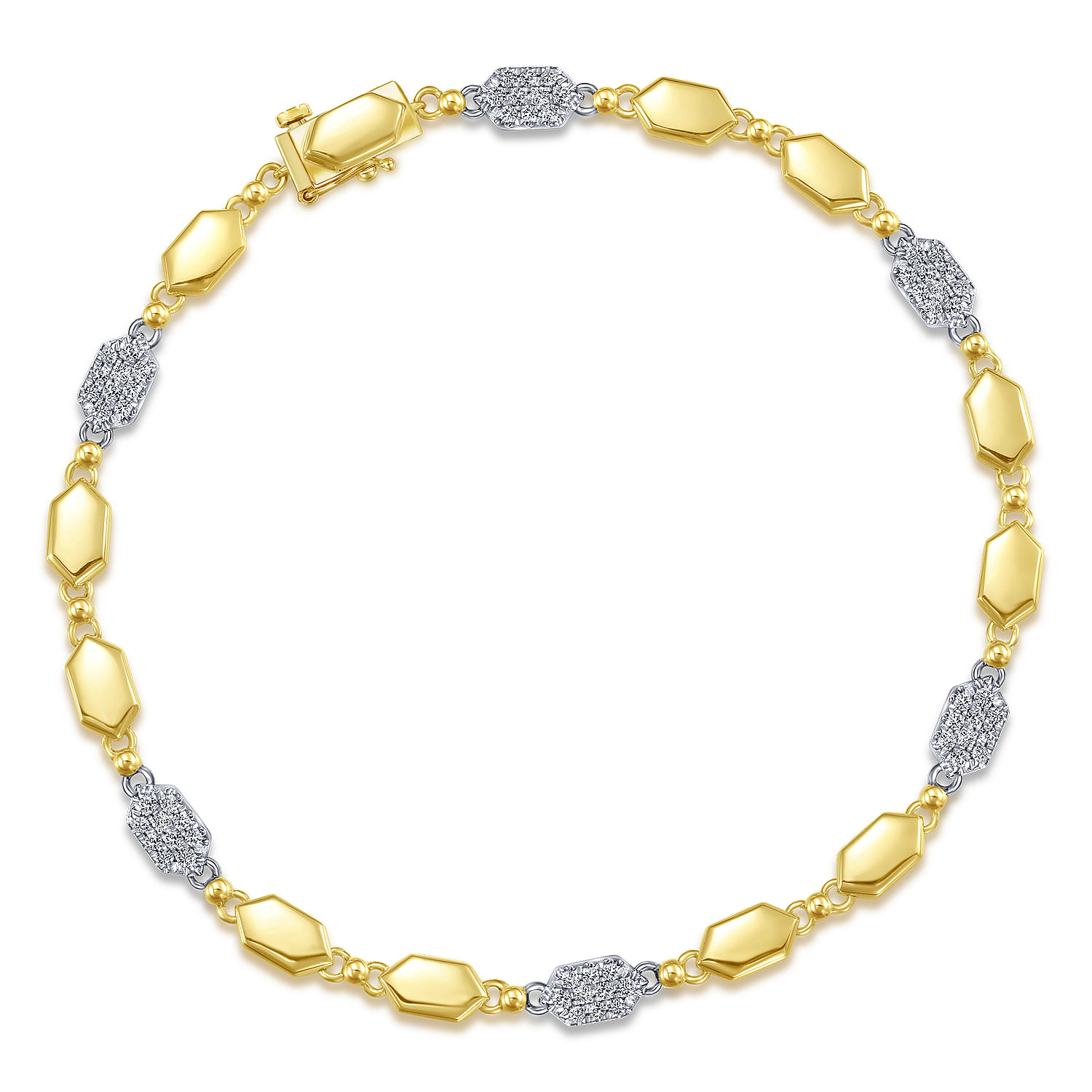 14K Yellow and White Gold Hexagon and Pavé Diamond Tennis Bracelet