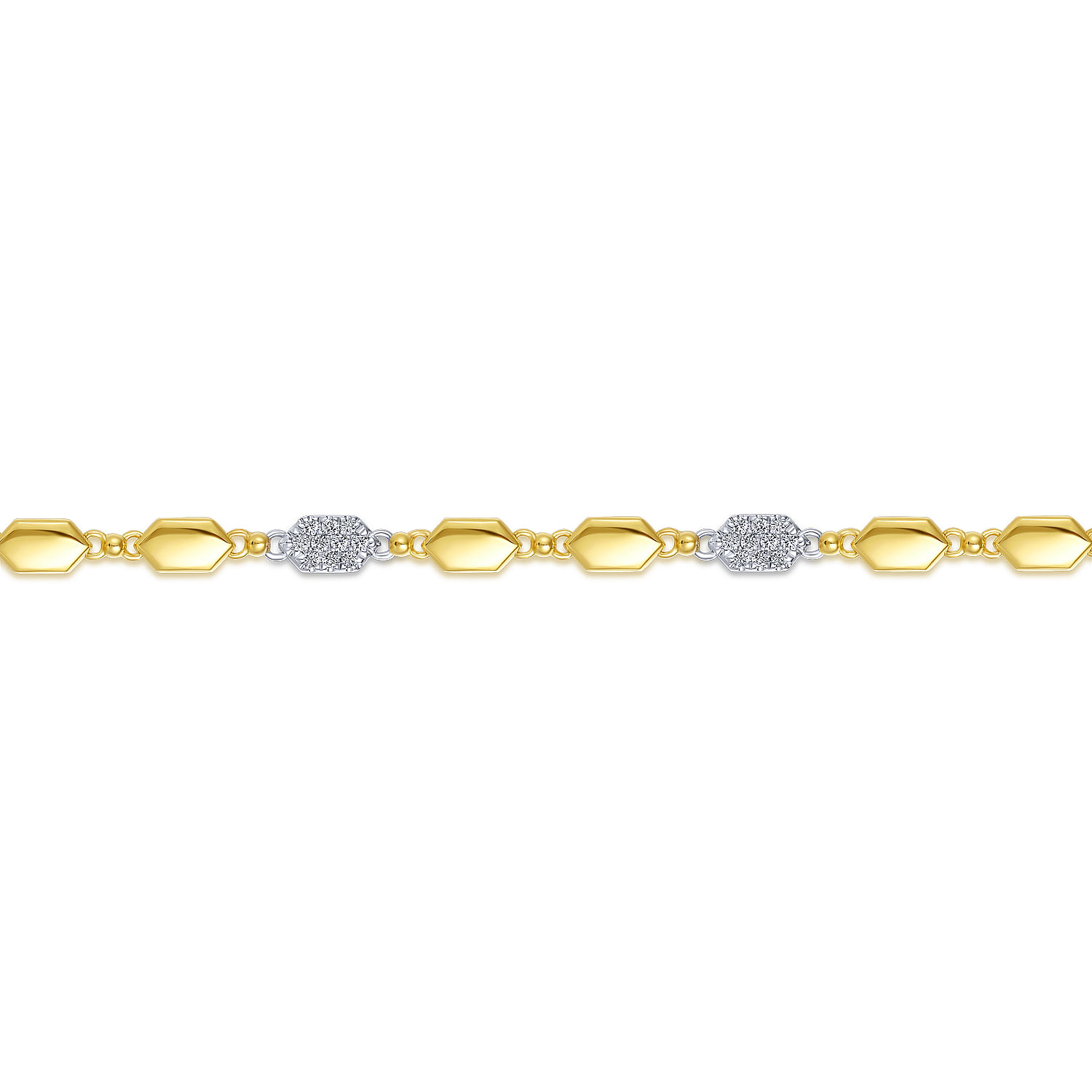14K Yellow and White Gold Hexagon and Pavé Diamond Tennis Bracelet