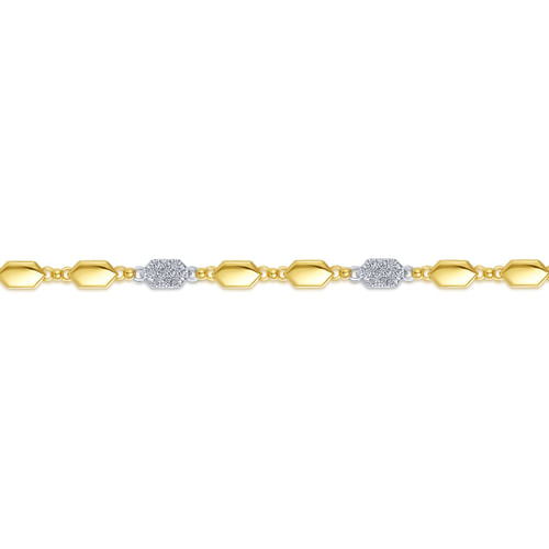 14K Yellow and White Gold Hexagon and Pavé Diamond Tennis Bracelet
