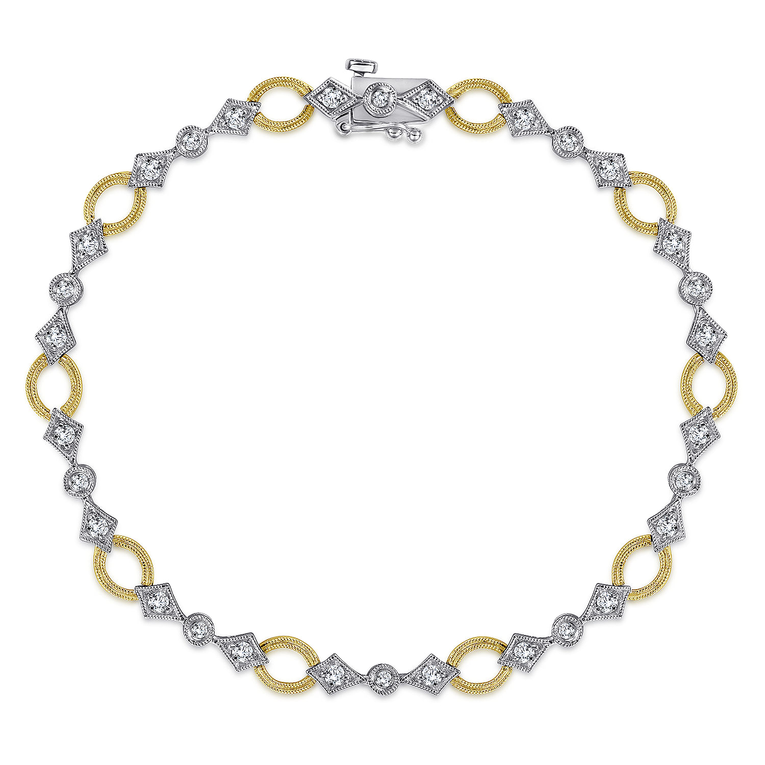 Gabriel - 14K Yellow and White Gold Link and Bow Diamond Tennis Bracelet