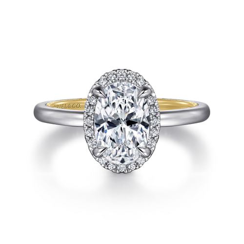 14K Yellow and White Gold Oval Halo Diamond Engagement Ring