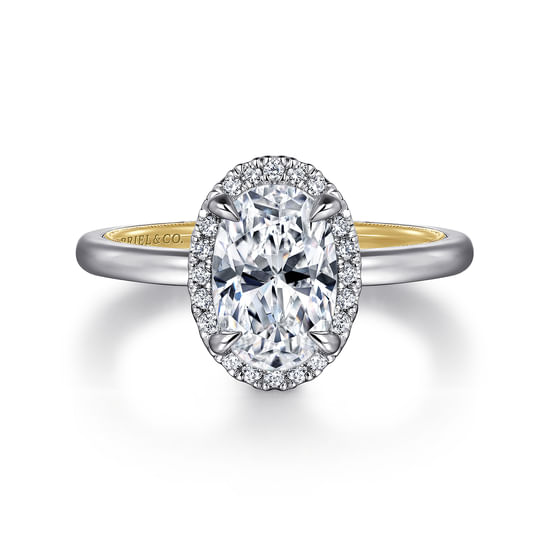 Gabriel - 14K Yellow and White Gold Oval Halo Diamond Engagement Ring