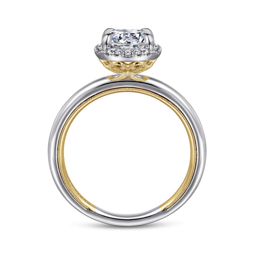 14K Yellow and White Gold Oval Halo Diamond Engagement Ring