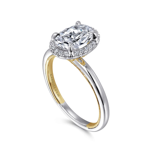 14K Yellow and White Gold Oval Halo Diamond Engagement Ring