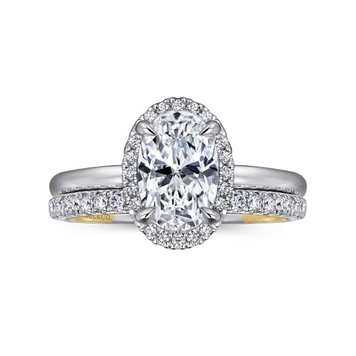 14K Yellow and White Gold Oval Halo Diamond Engagement Ring