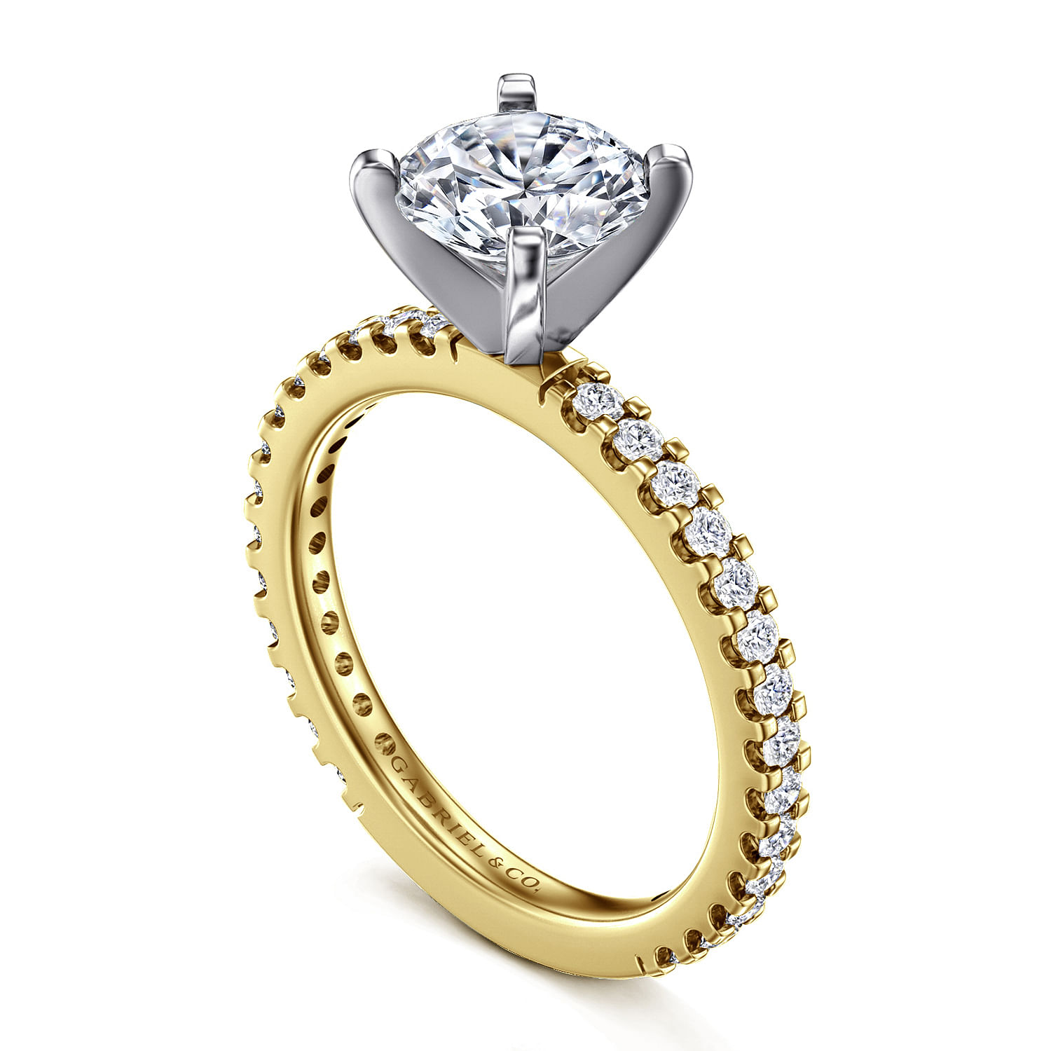 14K Yellow and White Gold Round Diamond Engagement Ring