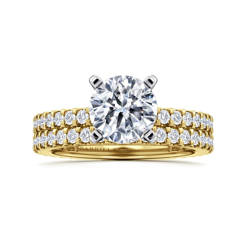 14K Yellow and White Gold Round Diamond Engagement Ring
