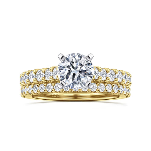 14K Yellow and White Gold Round Diamond Engagement Ring