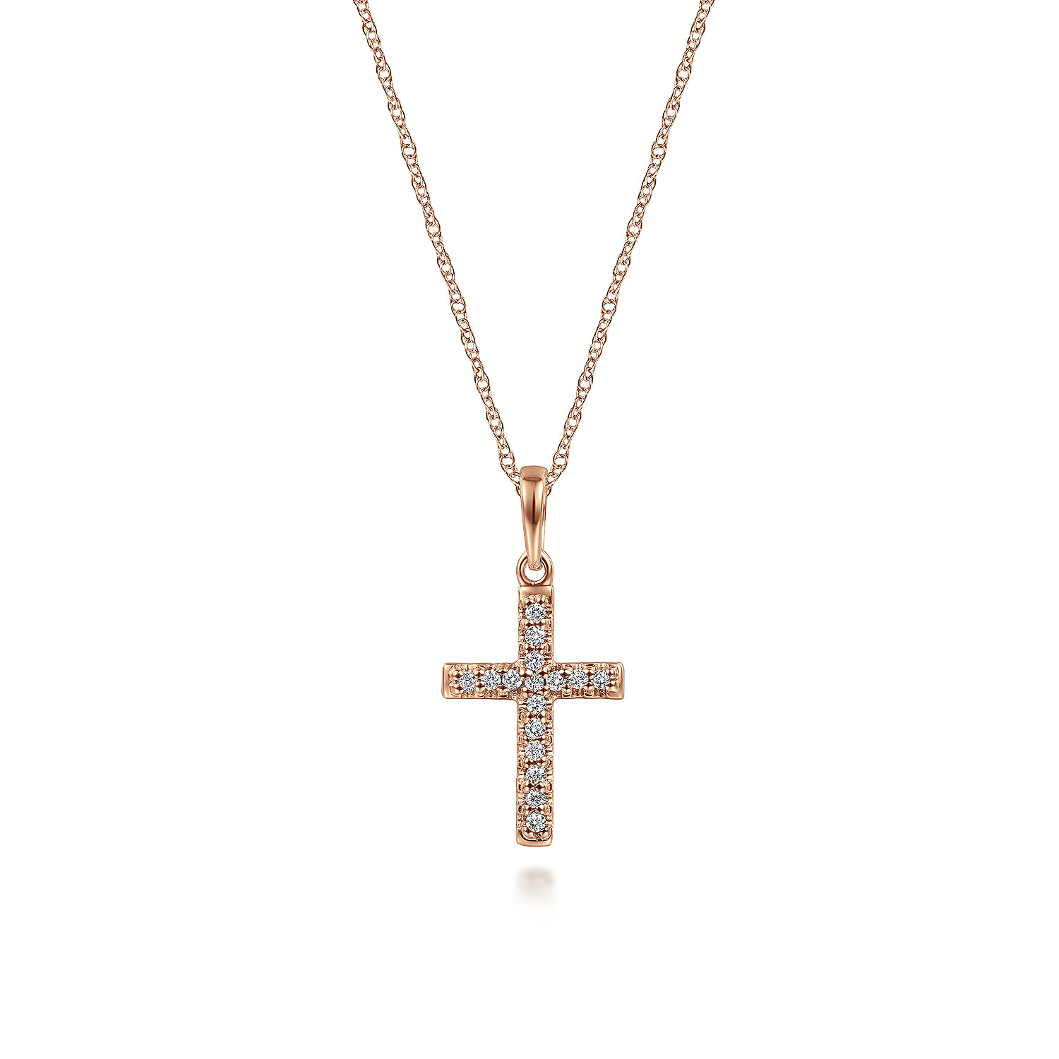 14k Rose Gold Classic Diamond Cross Necklace