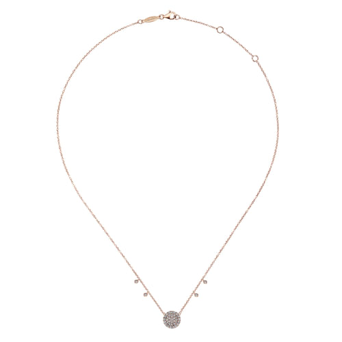 14k Rose Gold Diamond Disc and Charms Fashion Necklace