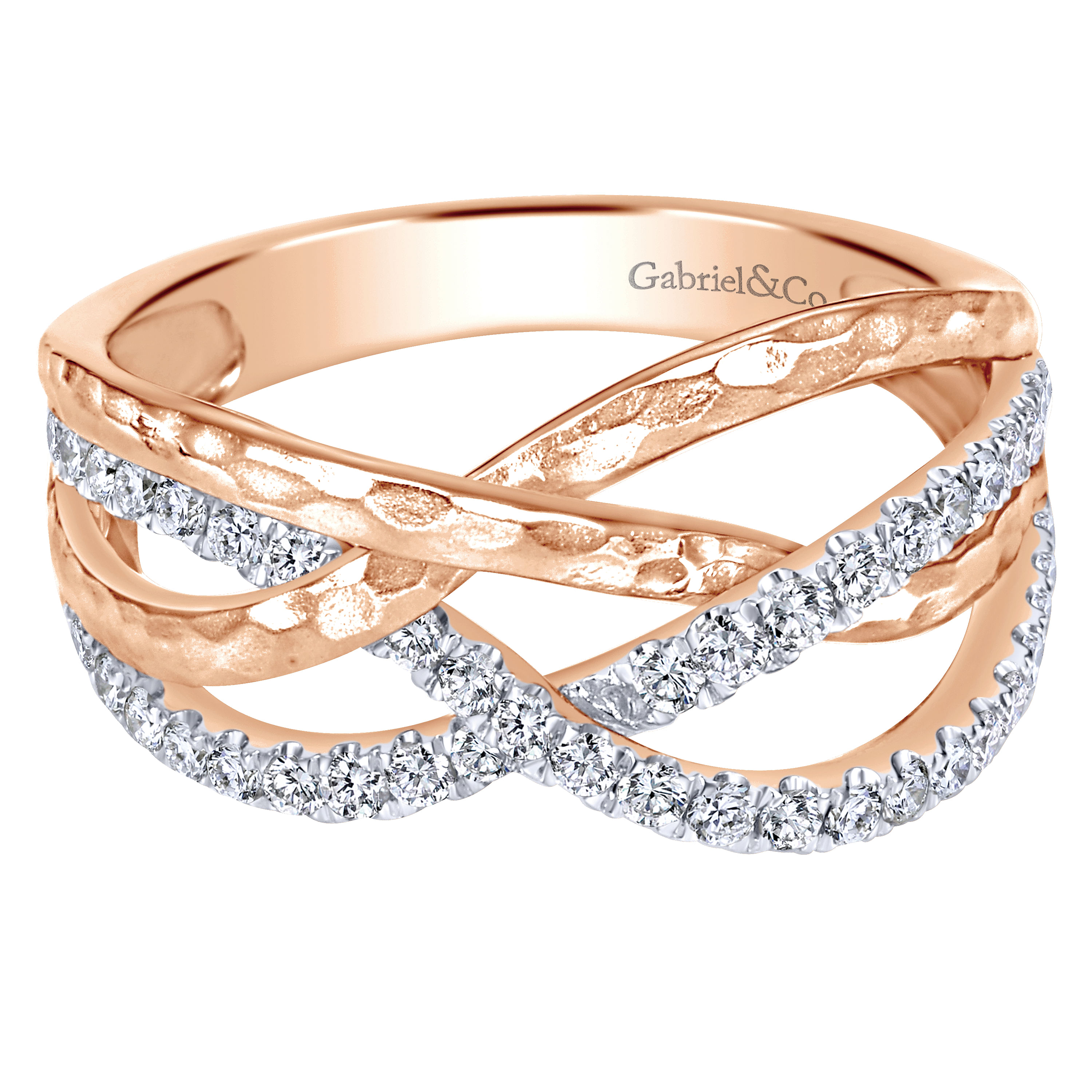 14k Rose Gold Hammered Twisted Ladies Ring