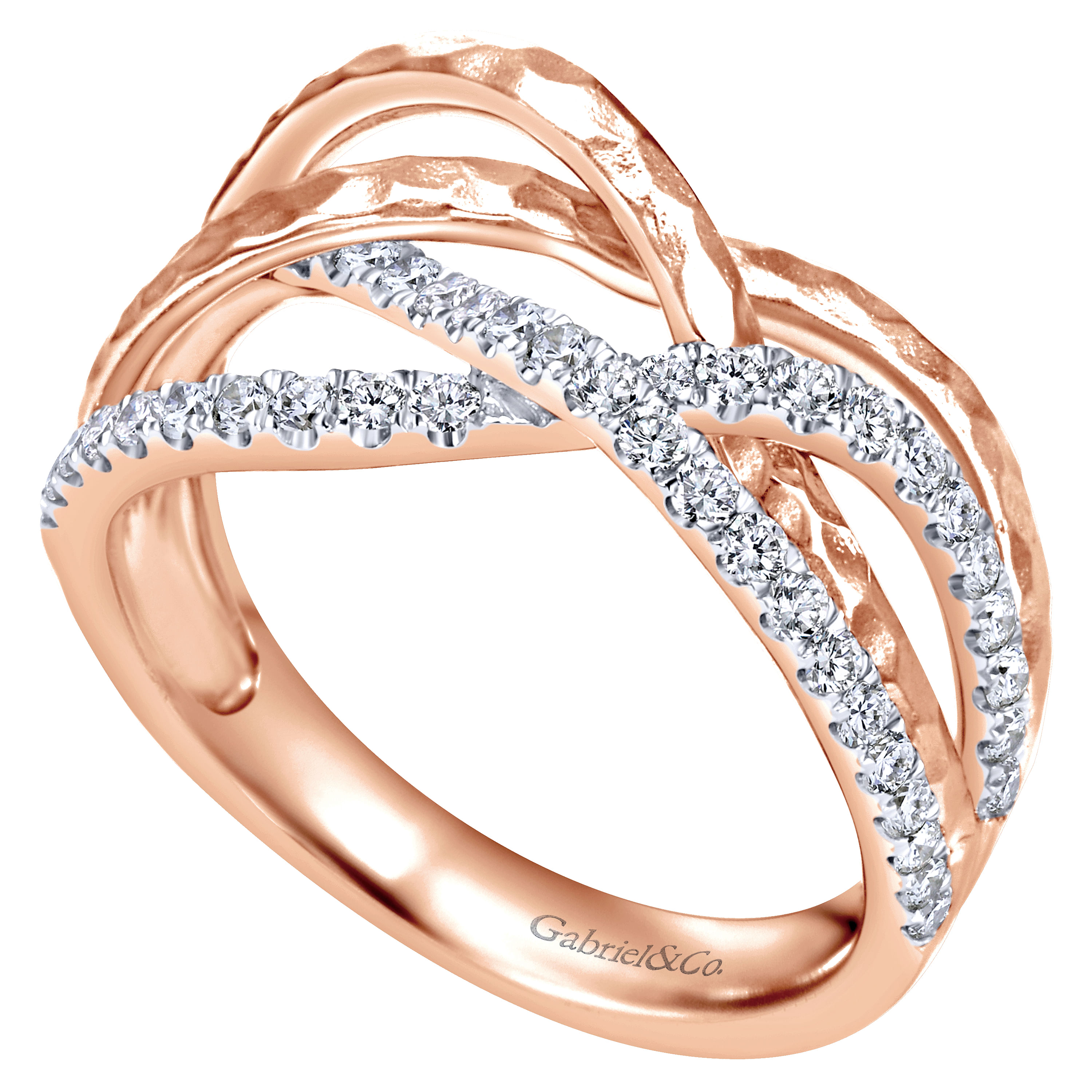14k Rose Gold Hammered Twisted Ladies Ring