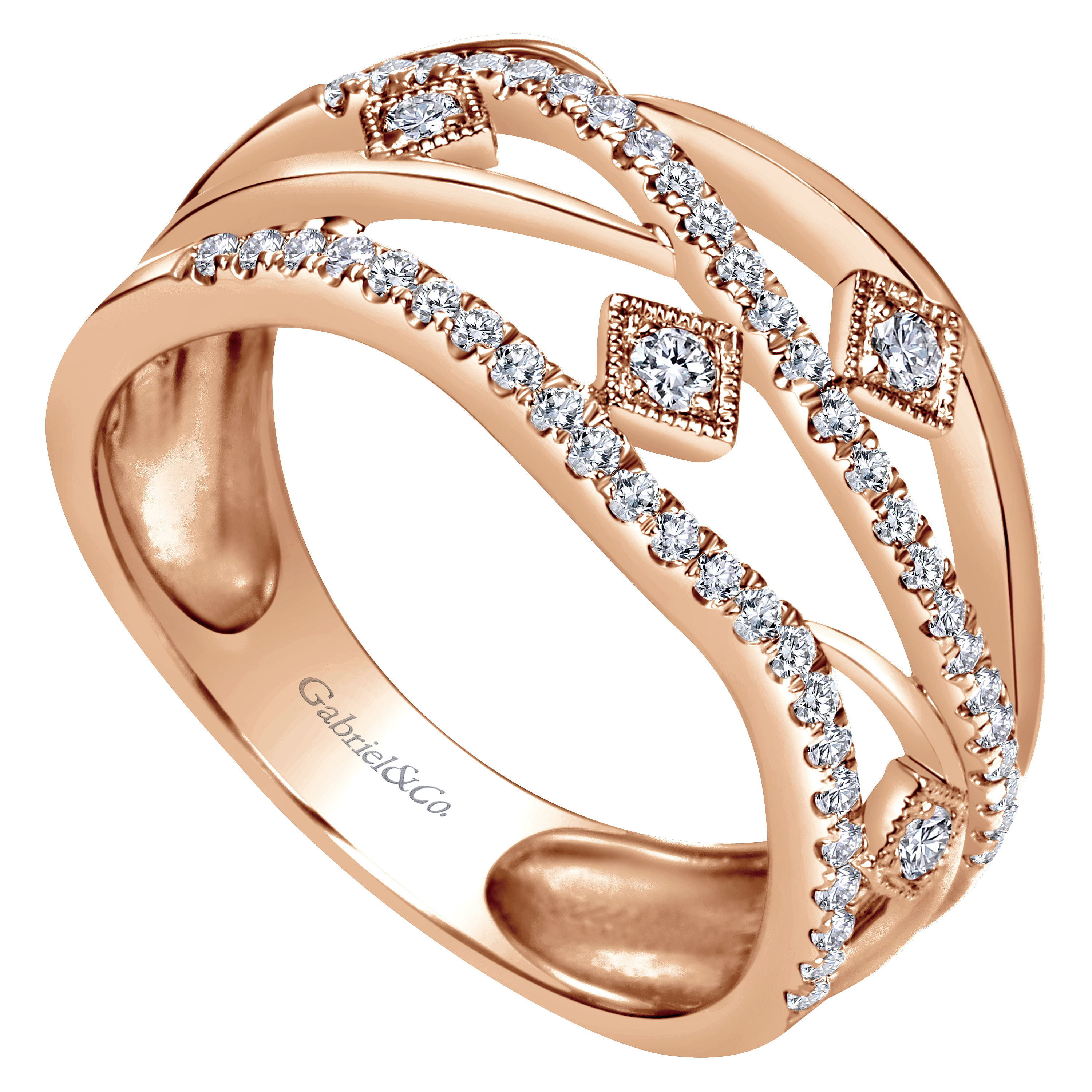 14k Rose Gold Layered Openwork Diamond Ring