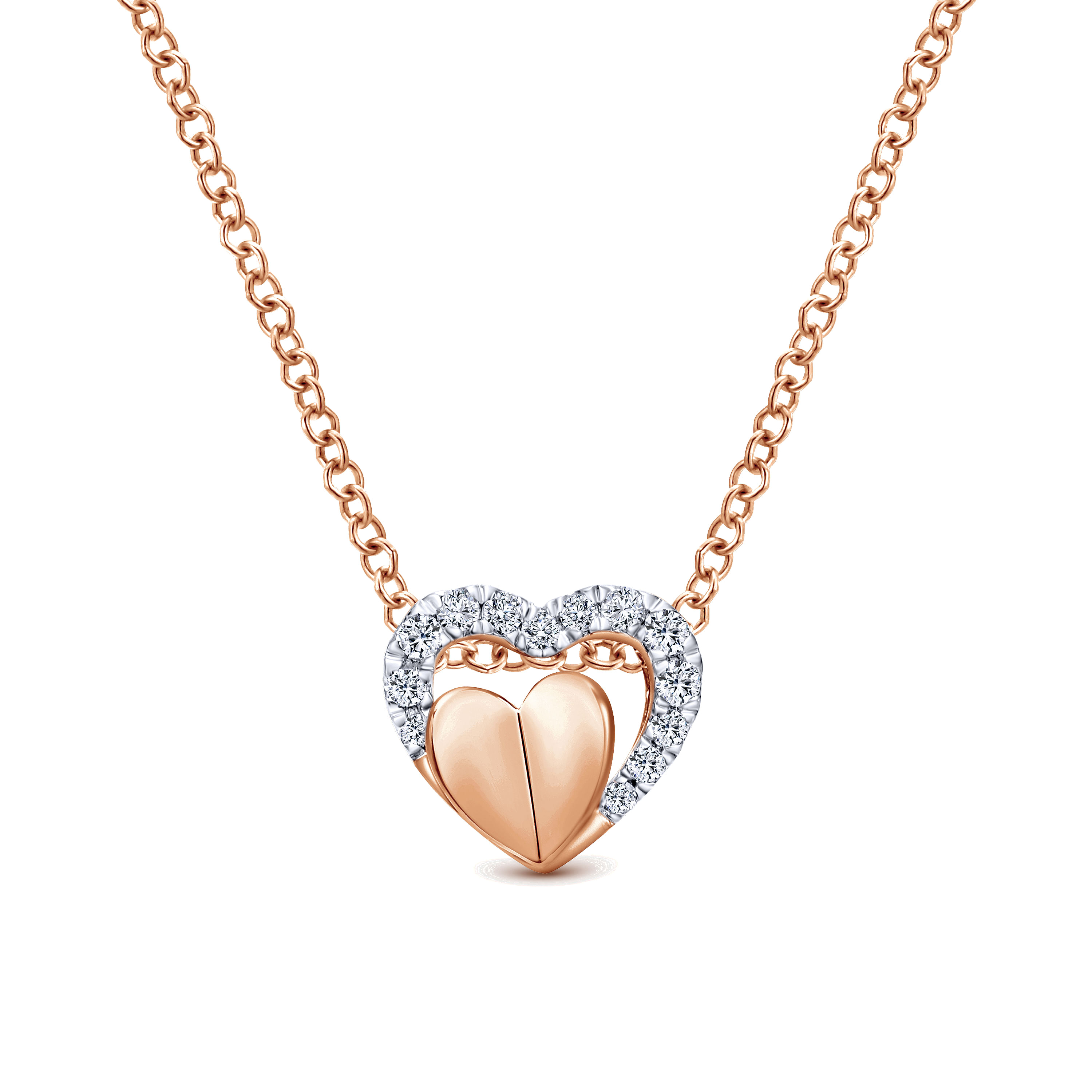 14k Rose Gold Layered Pavé Diamond Heart Necklace