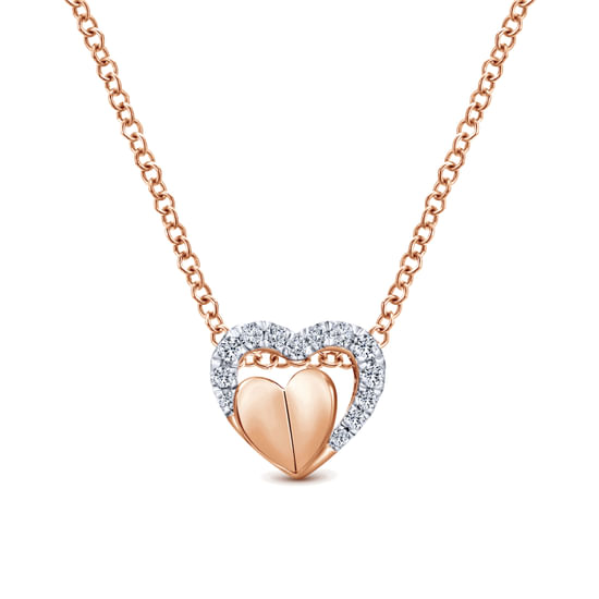 Gabriel - 14k Rose Gold Layered Pavé Diamond Heart Necklace