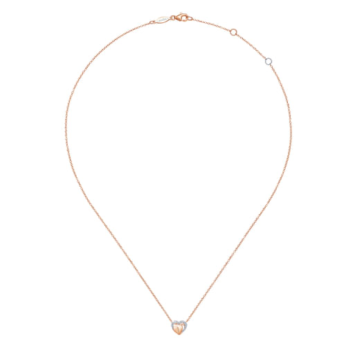 14k Rose Gold Layered Pavé Diamond Heart Necklace