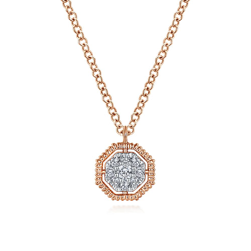 14k Rose Gold Octagonal Pavé Diamond Pendant Necklace