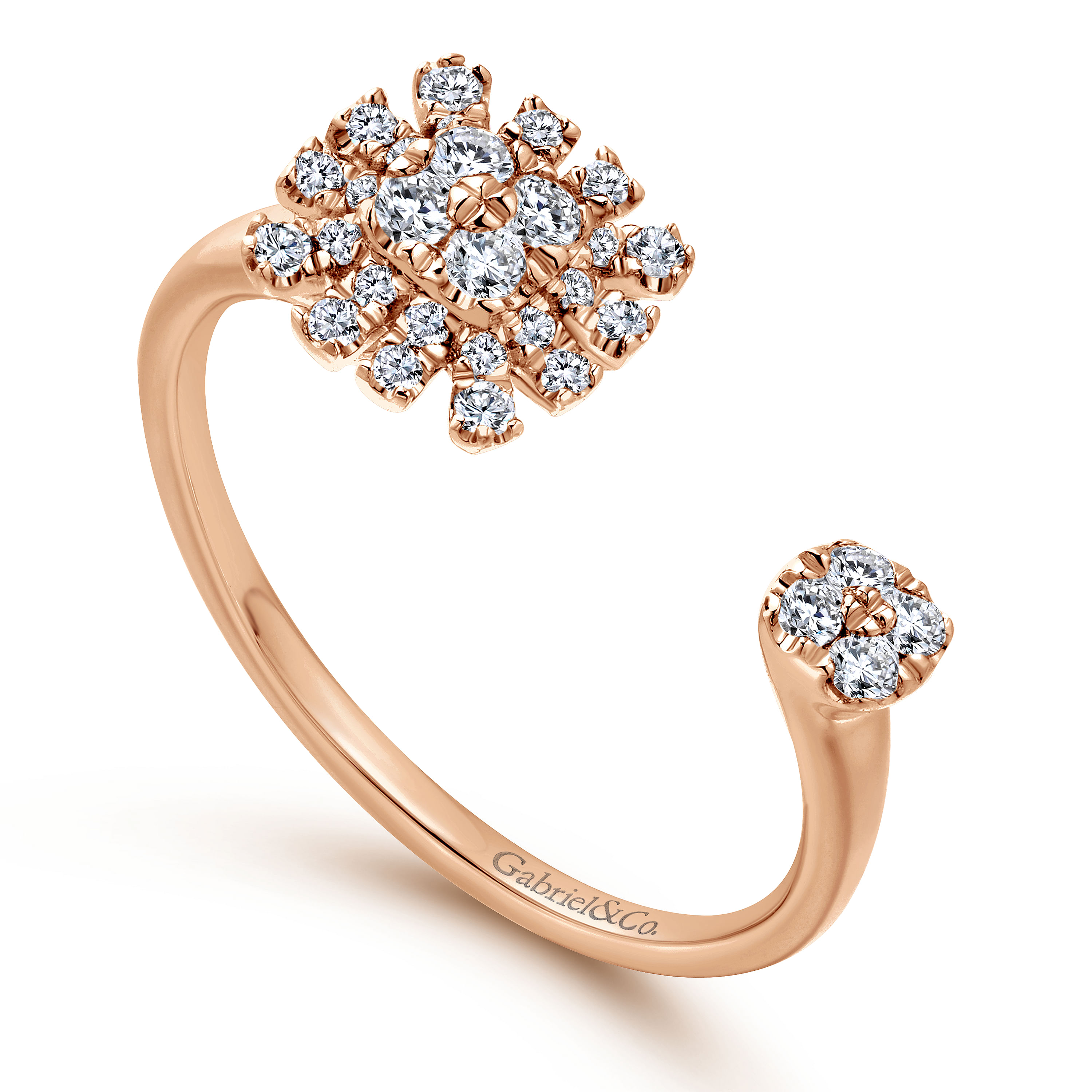 14k Rose Gold Open Asymmetrical Diamond Fashion Ring