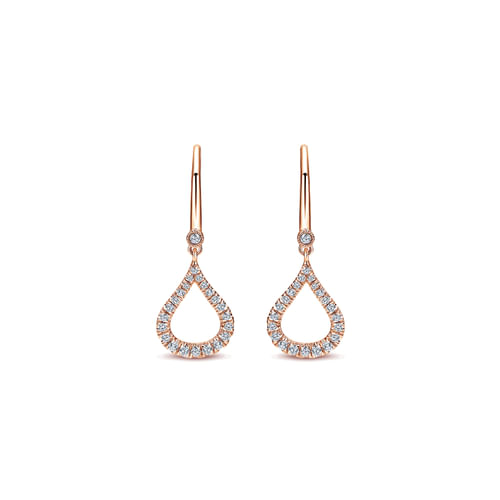 14k Rose Gold Open Teardrop Diamond Drop Earrings