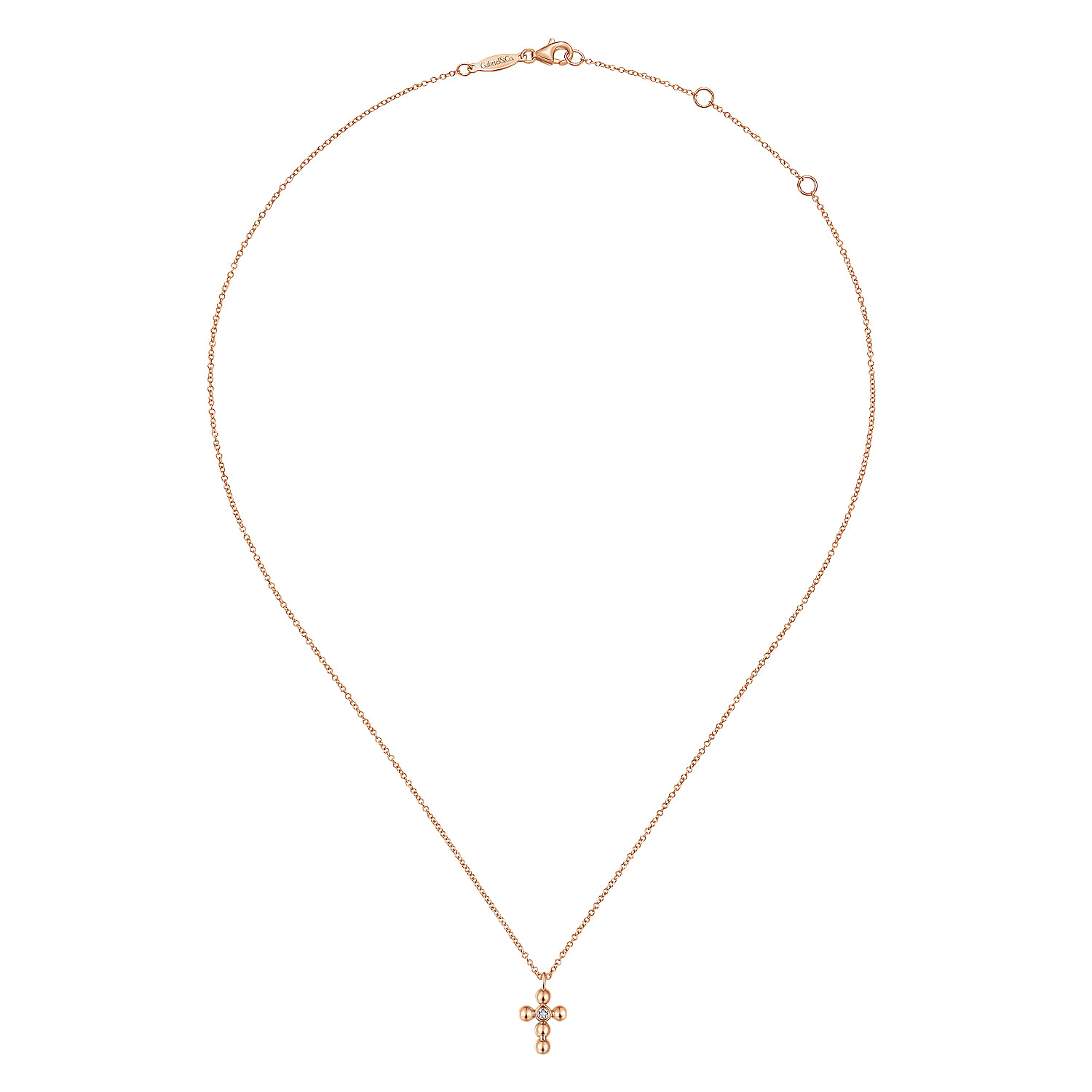 14k Rose Gold Orb Diamond Cross Necklace