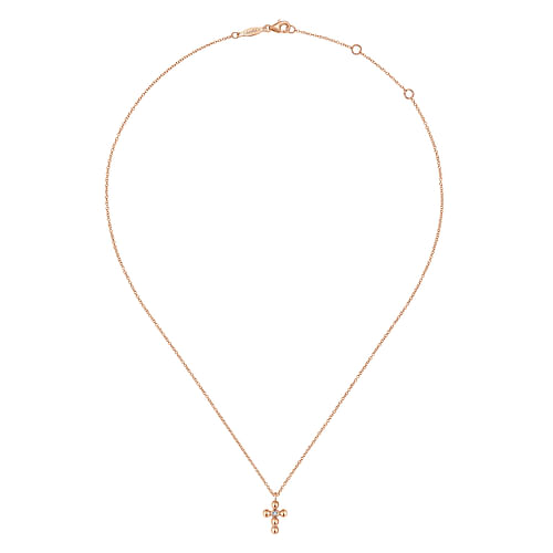 14k Rose Gold Orb Diamond Cross Necklace