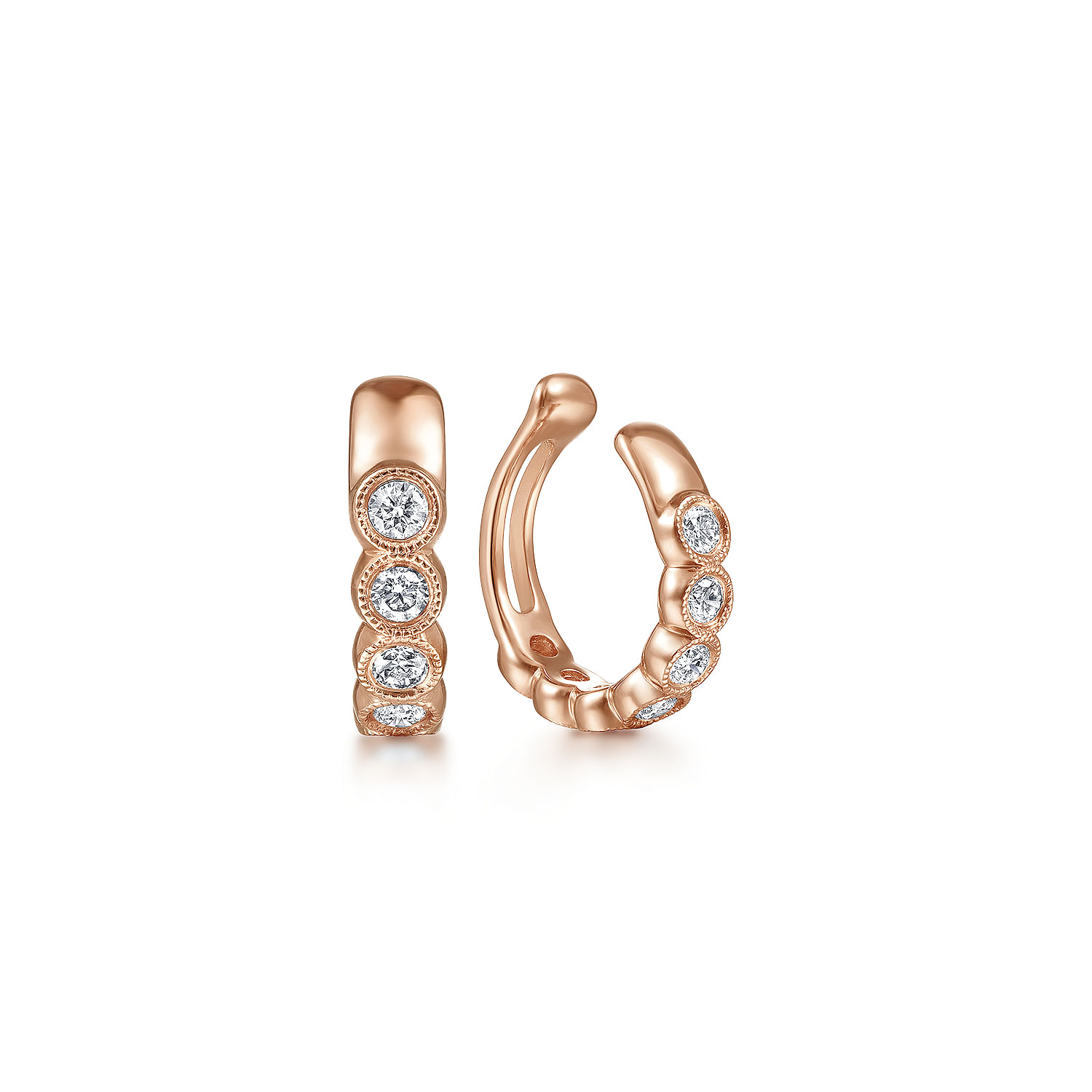 14k Rose Gold Round Bezel Diamond Earcuff Earring