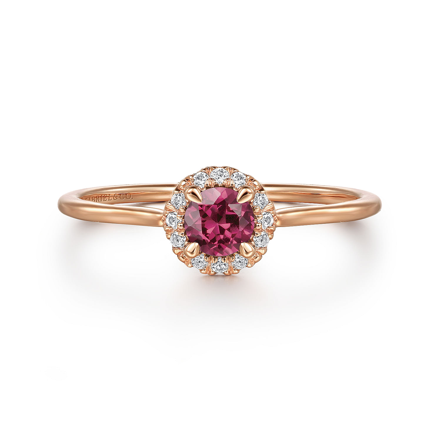 Gabriel - 14k Rose Gold Round Cut Diamond Halo & Pink Tourmaline Promise Ring