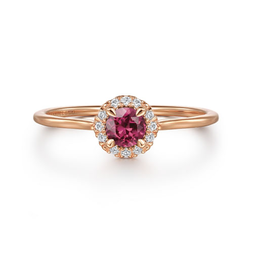 14k Rose Gold Round Cut Diamond Halo & Pink Tourmaline Promise Ring