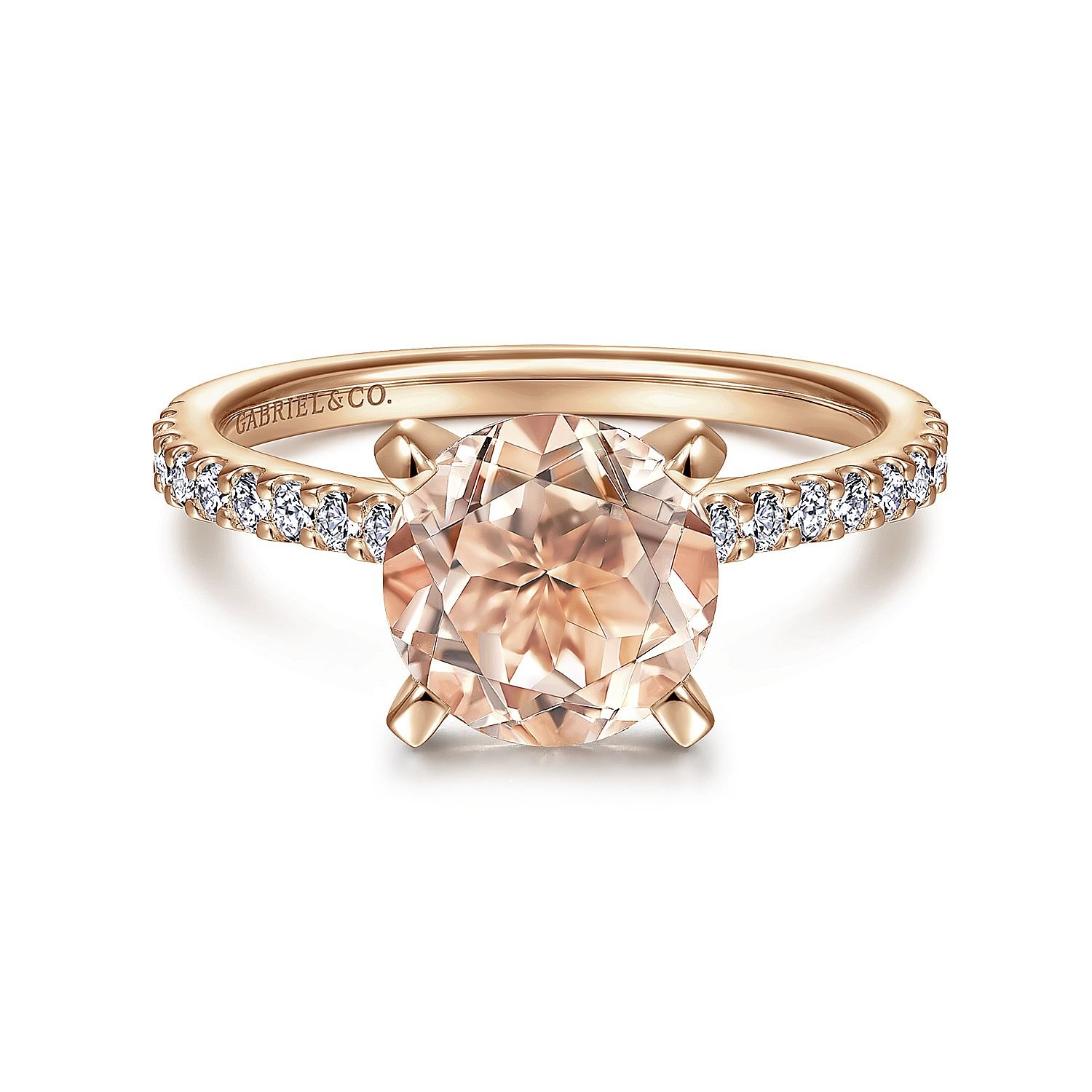 Gabriel - 14k Rose Gold Round Morganite and Diamond Engagement Ring