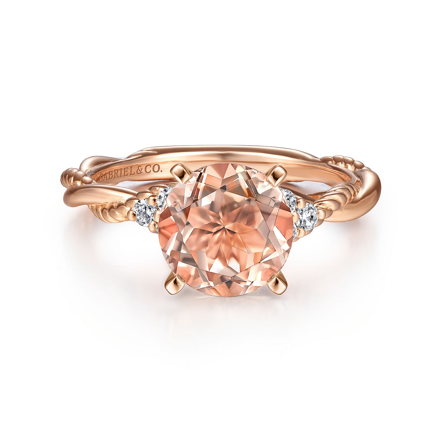 14k Rose Gold Round Morganite and Diamond Twisted Engagement Ring
