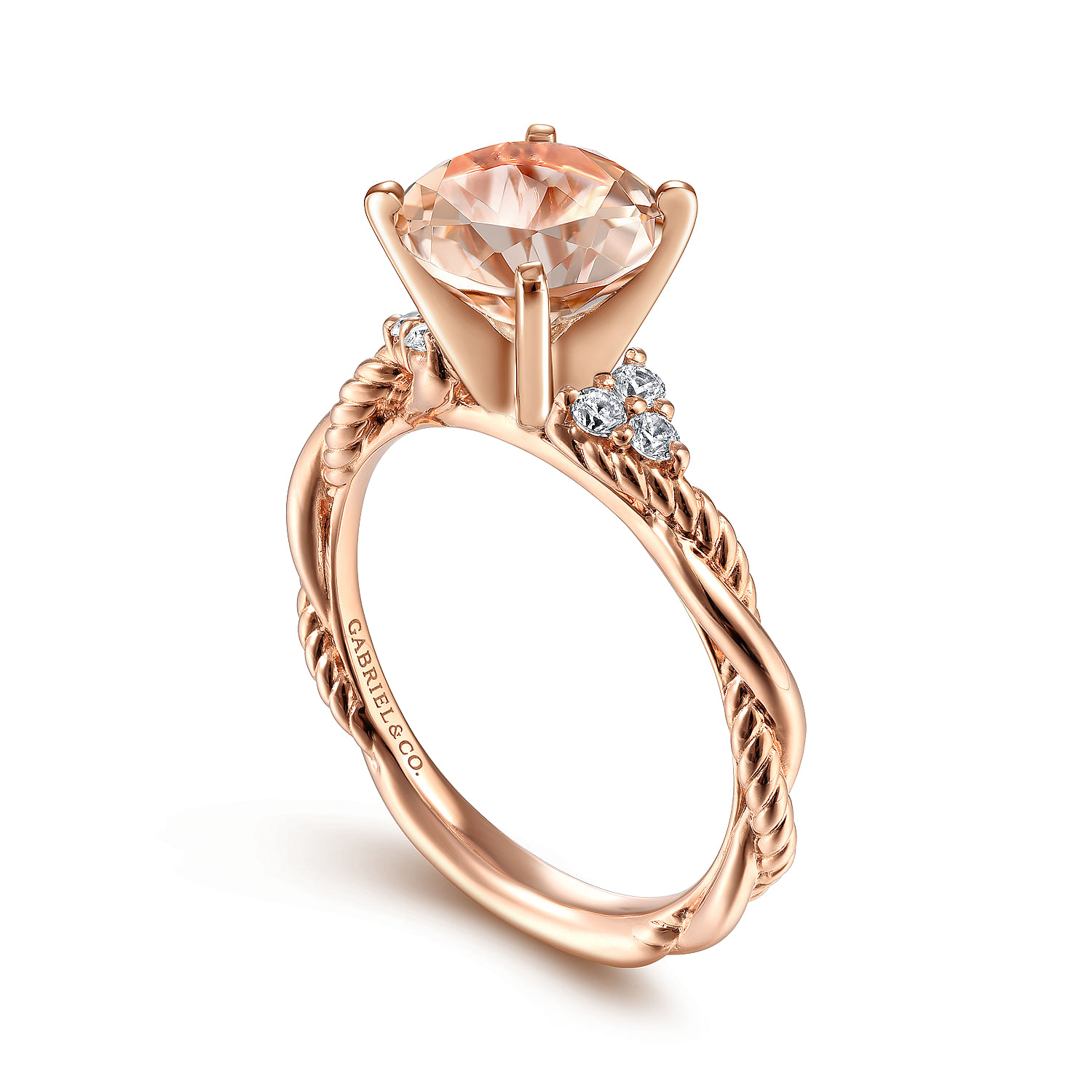 14k Rose Gold Round Morganite and Diamond Twisted Engagement Ring
